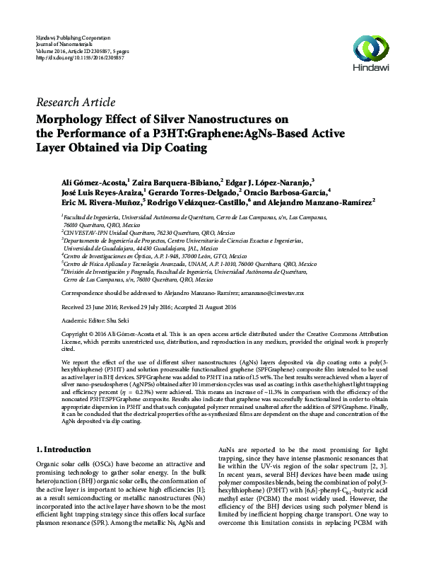 (PDF) Morphology Effect of Silver Nanostructures on the Performance of ...