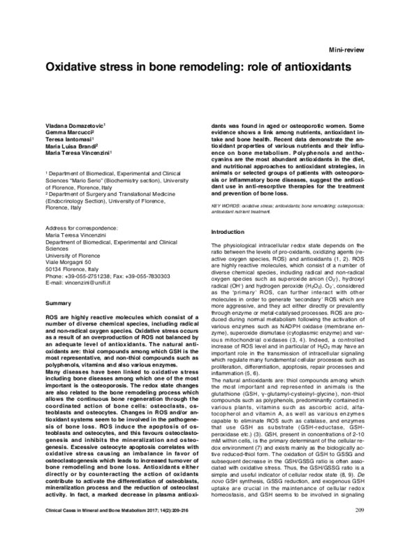 (PDF) Oxidative stress in bone remodeling: role of antioxidants
