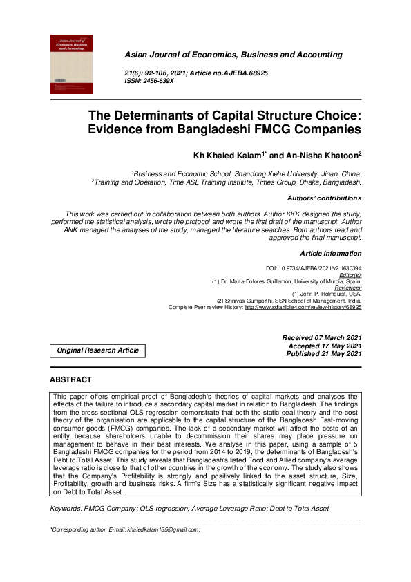(PDF) The Determinants of Capital Structure Choice: Evidence from ...