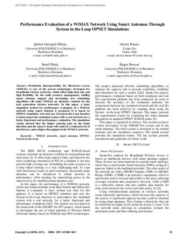 (PDF) Performance Evaluation of a WiMAX Network Using Smart Antennas ...