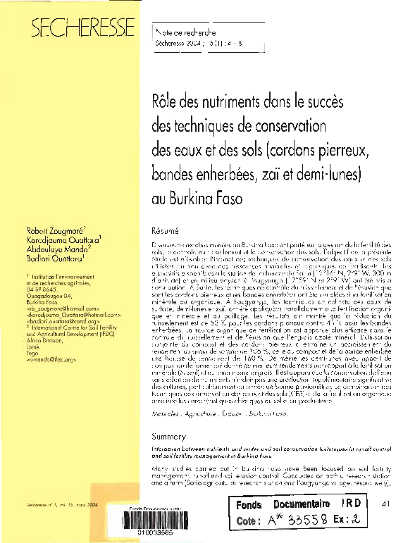 (PDF) Rôle des nutriments dans le succès des techniques de conservation ...
