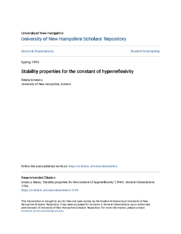 (PDF) Stability properties for the constant of hyperreflexivity