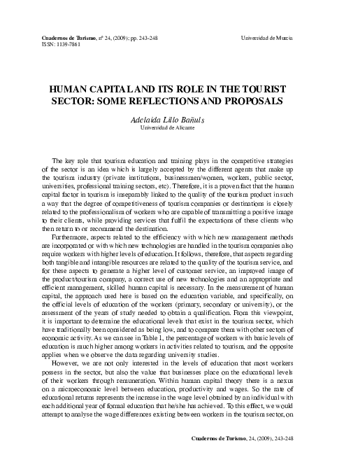 (PDF) Human Capital and Its Role in the Tourist Sector : Some ...