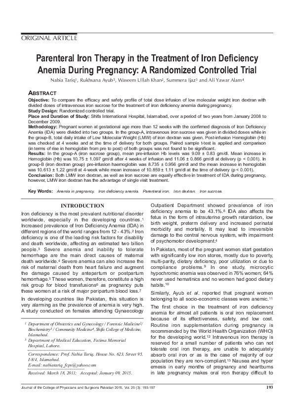 (PDF) Parenteral iron therapy in the treatment of iron deficiency ...