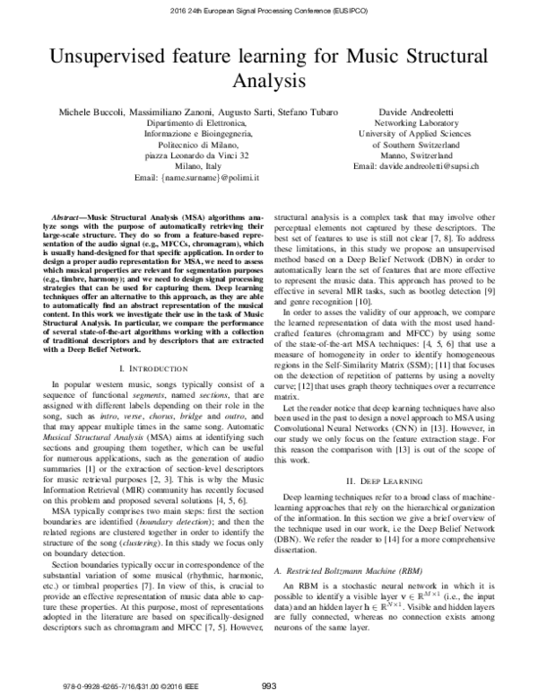 (PDF) Unsupervised feature learning for Music Structural Analysis