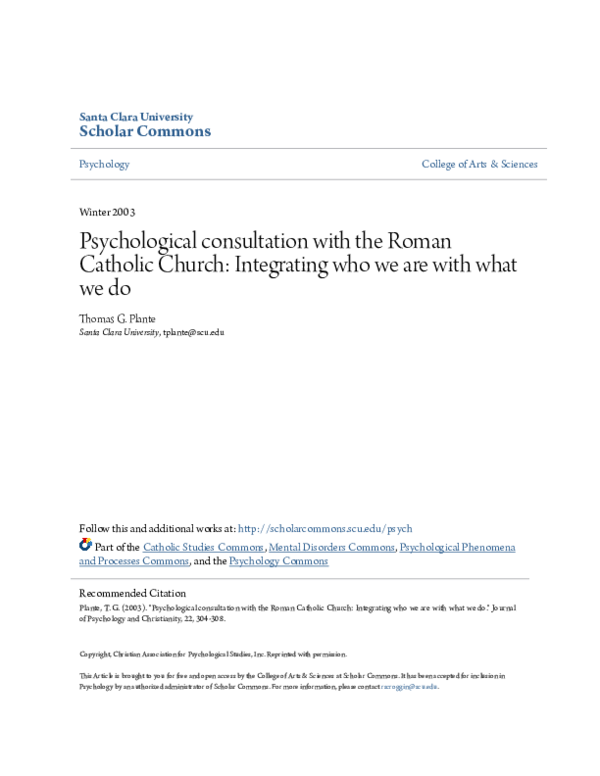 (PDF) Psychological consultation with the Roman Catholic Church ...