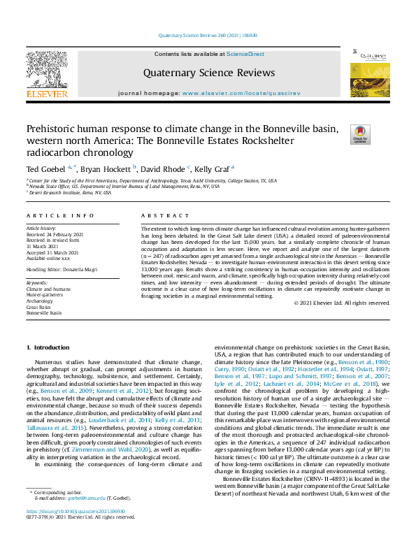 (PDF) Prehistoric human response to climate change in the Bonneville ...