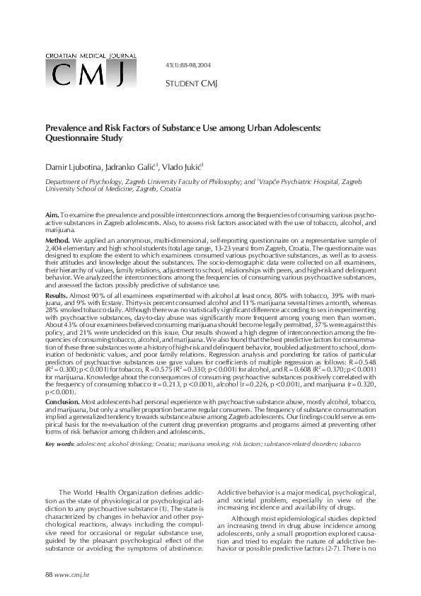 (PDF) Prevalence and risk factors of substance use among urban ...