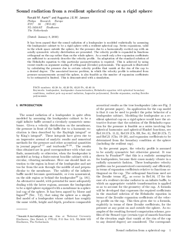 (PDF) Sound radiation from a resilient spherical cap on a rigid sphere