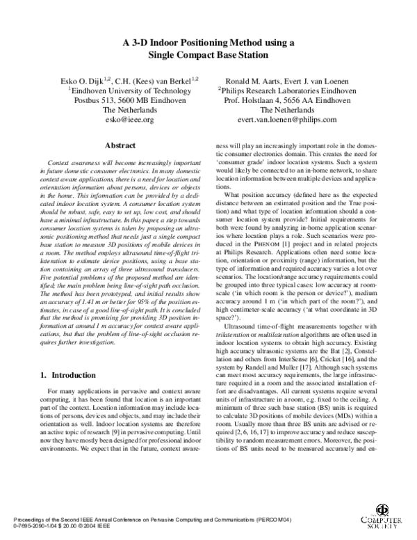 (PDF) 3-D indoor positioning method using a single compact base station