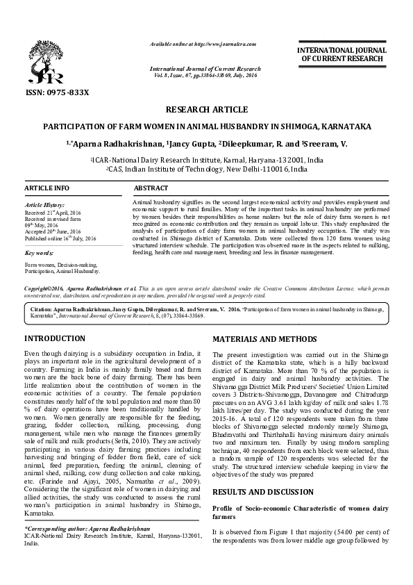 (PDF) Participation of Farm Women in Animal Husbandryin Wayanad, Kerala