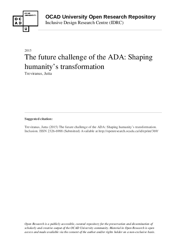(PDF) The Future Challenge of the ADA: Shaping Humanity's Transformation