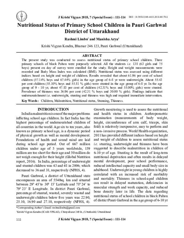 (PDF) Nutritional Status of Primary School Children in Pauri Garhwal ...