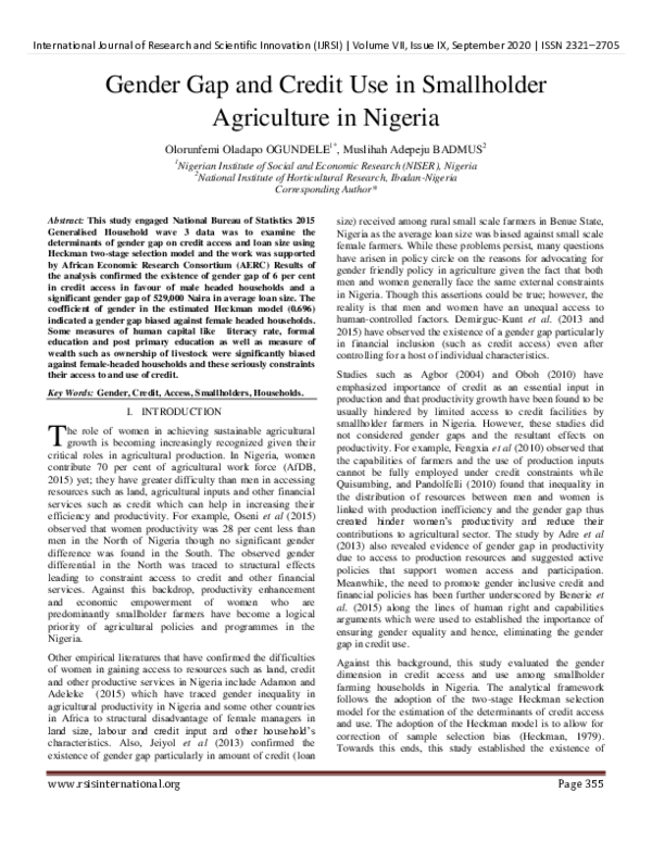 (PDF) Gender Gap and Credit Use in Smallholder Agriculture in Nigeria