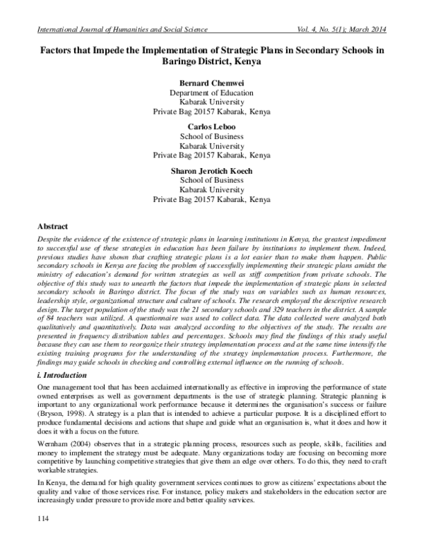 (PDF) Factors that Impede the Implementation of Strategic Plans in ...