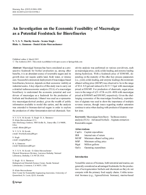 (PDF) An Investigation on the Economic Feasibility of Macroalgae as a ...