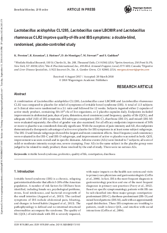 (PDF) Lactobacillus acidophilus CL 1285 , Lactobacillus casei LBC 80 R ...