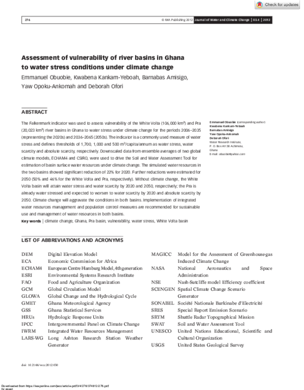 (PDF) Assessment of vulnerability of river basins in Ghana to water ...