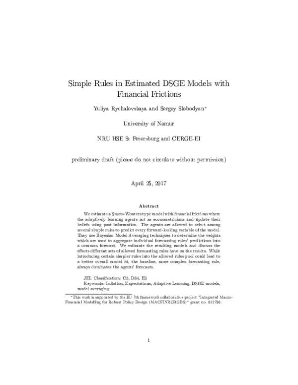 (PDF) Simple Rules in Estimated DSGE Models with Financial Frictions