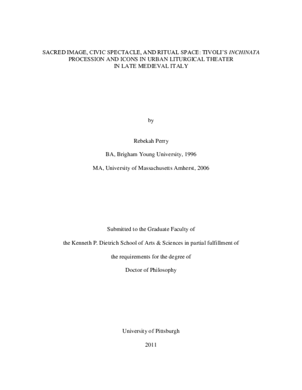 Sacred Image, Civic Spectacle, and Ritual Space: Tivoli's Inchinata Procession and Icons in Urban Liturgical Theater in Late Medieval Italy