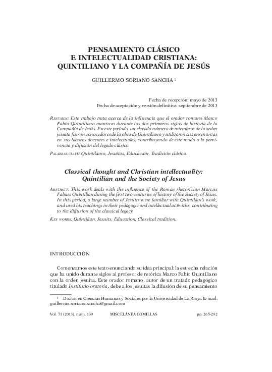 (PDF) Pensamiento clásico e intelectualidad cristiana: Quintiliano y la ...