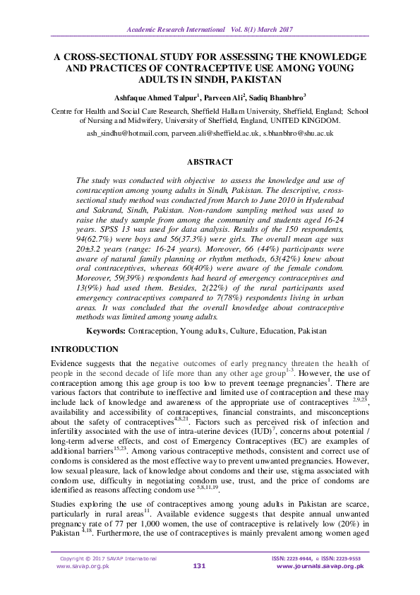 (PDF) A Cross-Sectional Study for Assessing the Knowledge and Practices ...