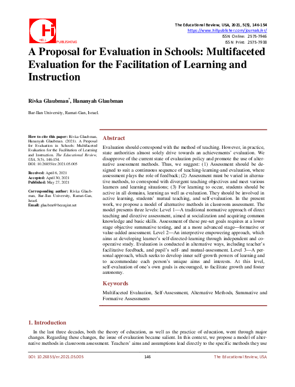 (PDF) A Proposal for Evaluation in Schools: Multifaceted Evaluation for ...