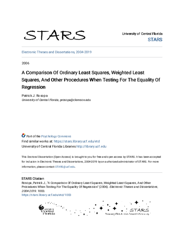(PDF) A Comparison Of Ordinary Least Squares, Weighted Least Squares ...