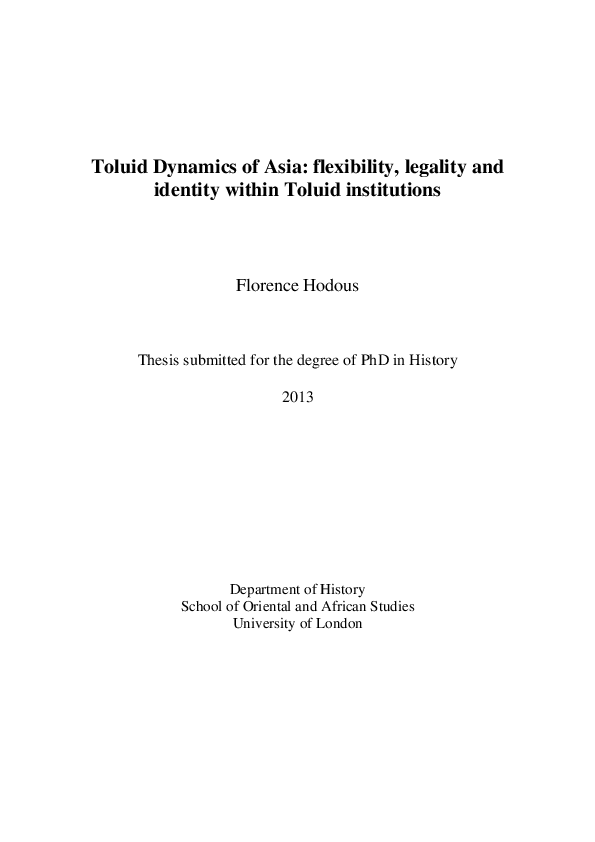 Toluid dynamics of Asia : flexibility, legality and identity within Toluid institutions