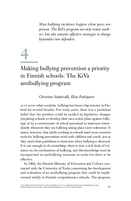 (PDF) Making bullying prevention a priority in Finnish schools: The ...