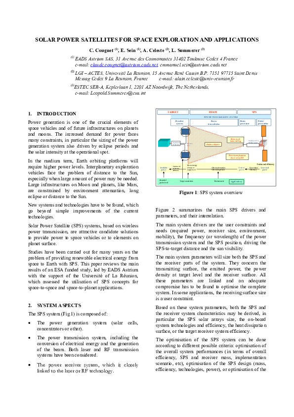 (PDF) Solar Power Satellites for Space Exploration and Applications