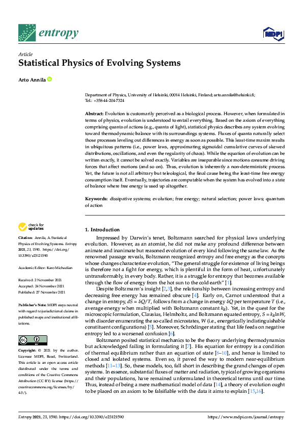 (PDF) Statistical Physics of Evolving Systems