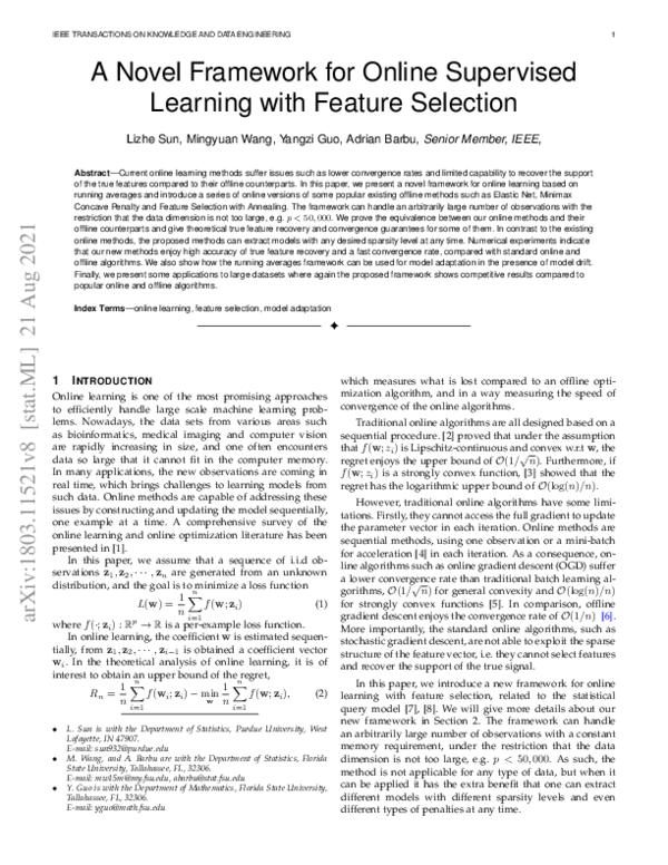(PDF) A Novel Framework for Online Supervised Learning with Feature ...