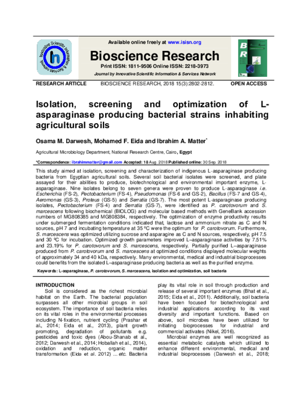 (PDF) Isolation , screening and optimization of L-asparaginase ...