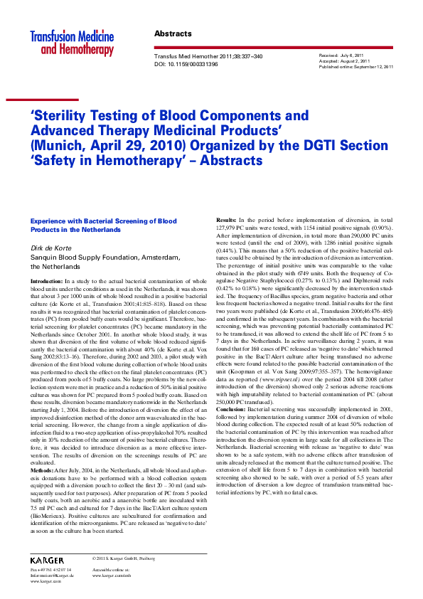 (PDF) ‘Sterility Testing of Blood Components and Advanced Therapy ...