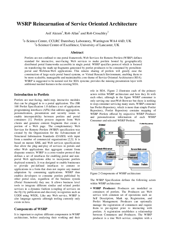 (PDF) WSRP reincarnation of service oriented architecture