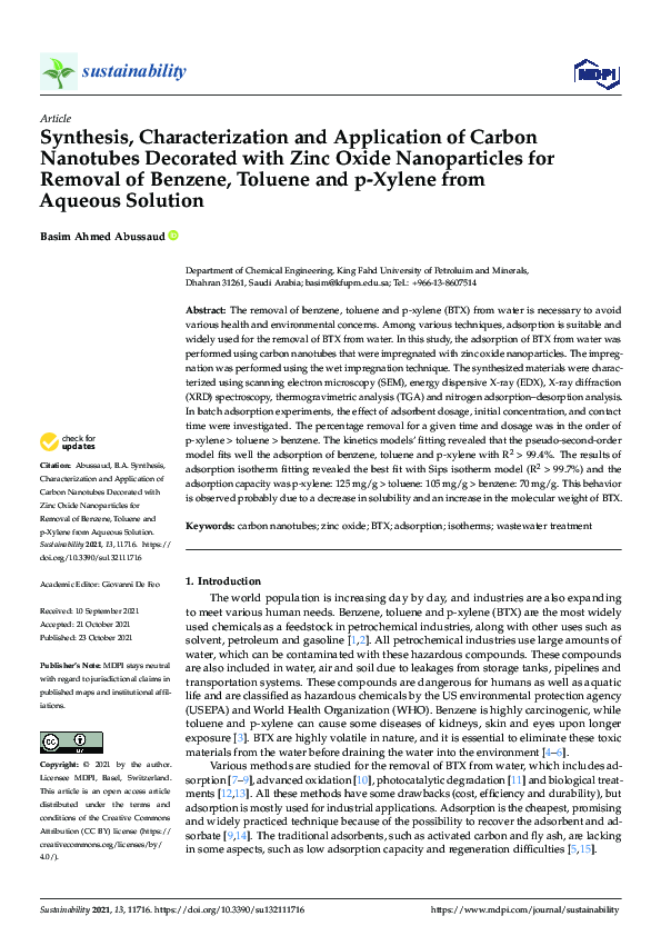 (PDF) Synthesis, Characterization and Application of Carbon Nanotubes ...
