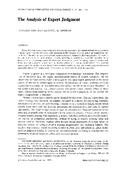 (PDF) The analysis of expert judgment