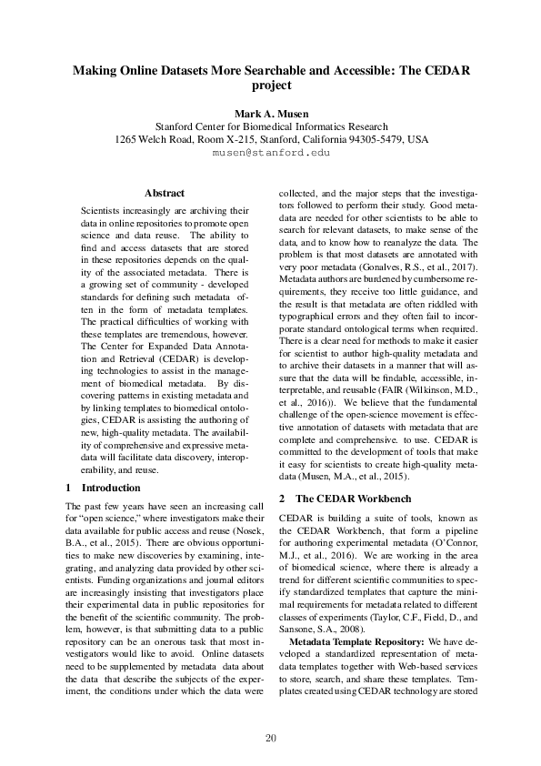 (PDF) Making Online Datasets More Searchable and Accessible: The CEDAR ...