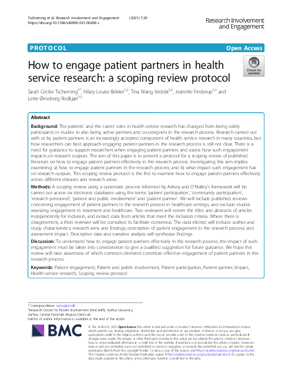 (PDF) How to engage patient partners in health service research: a ...