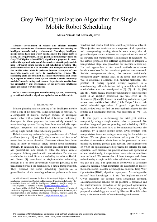 (PDF) Grey Wolf Optimization Algorithm for Single Mobile Robot Scheduling