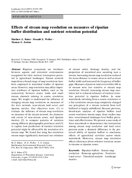 (PDF) Effects of stream map resolution on measures of riparian buffer ...