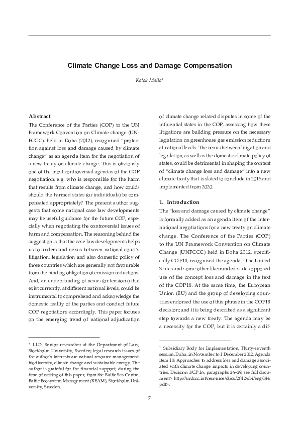 (PDF) Climate Change Loss and Damage Compensation