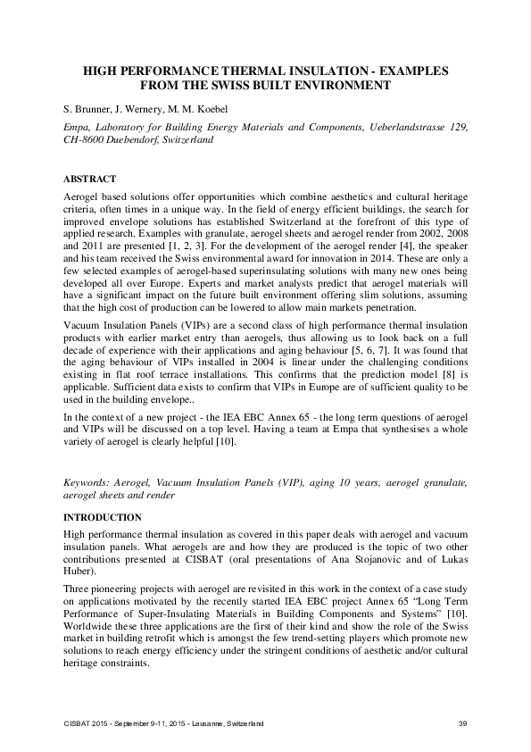 (PDF) High Performance Thermal Insulation - Examples from the Swiss ...