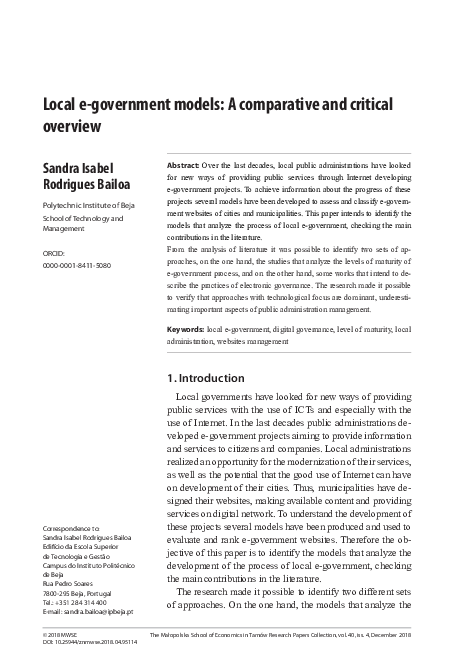 (PDF) Local e-government models: A comparative and critical overview