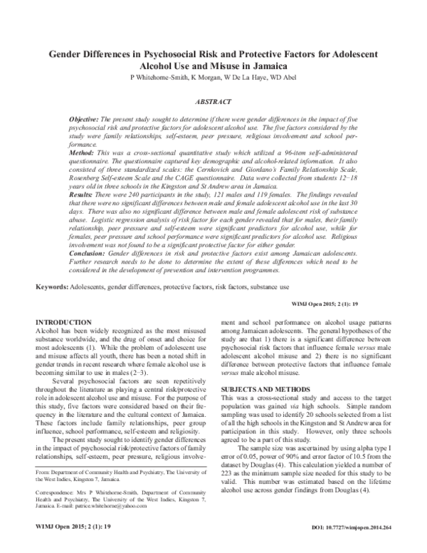 (PDF) Gender Differences in Psychosocial Risk and Protective Factors ...