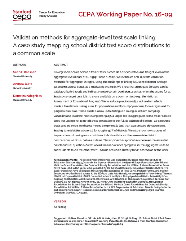 (PDF) Validation Methods for Aggregate-Level Test Scale Linking: A Case ...