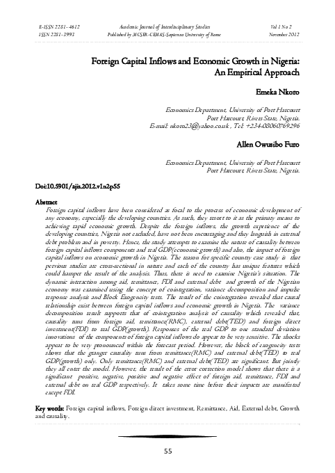 (PDF) Foreign Capital Inflows and Economic Growth in Nigeria: An ...