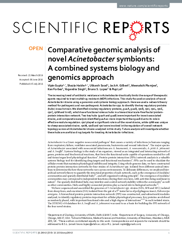 (PDF) Comparative genomic analysis of novel Acinetobacter symbionts: A ...