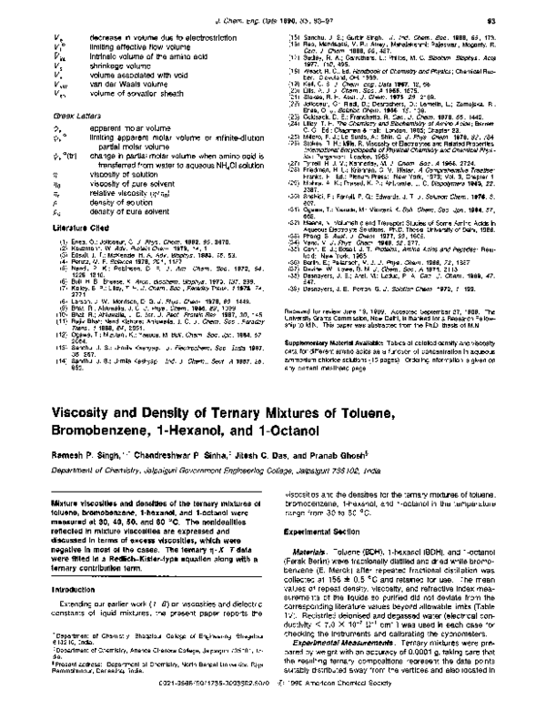 (PDF) Viscosity and density of ternary mixtures of toluene